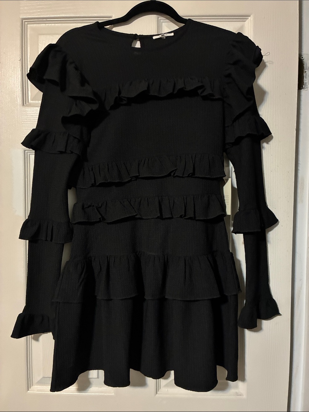 Tularosa Black Long-Sleeve Ruffle Tiered Dress